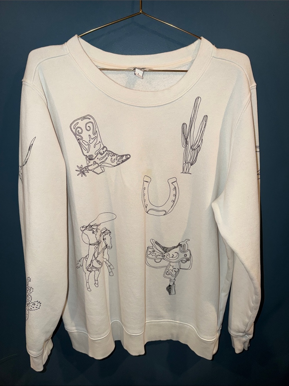 Wrangler Cream Graphic Western Pullover Sweater